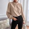 Ladies Elegant Solid Color Lapel Long Sleeve Single Breasted Loose Top