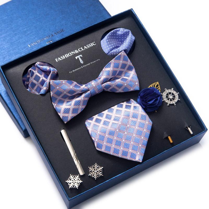 Men's 8-Piece Formal Accessory Set: Bow Tie, Corsage, Brooch, Cufflinks for Weddings.
