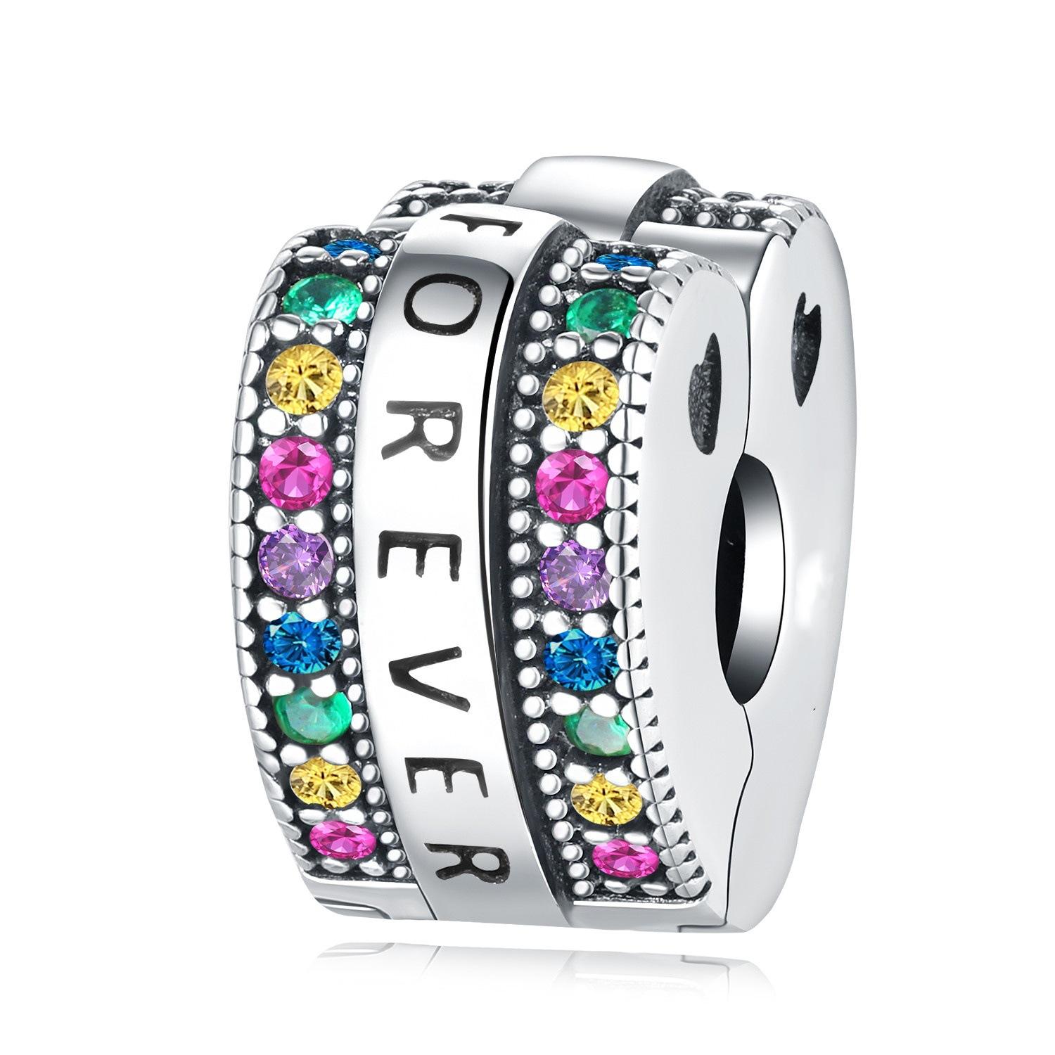 

S925 Silver Forever Love Heart Zirconia Adjustable Charm Beads DIY Bracelet Jewelry Accessories