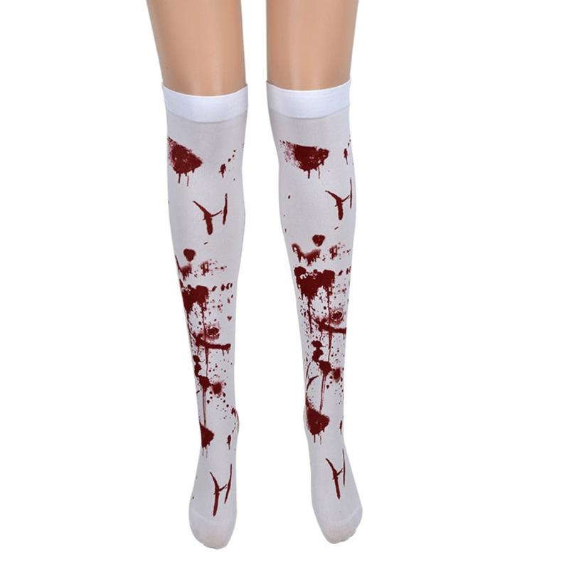Gothic Style Long Socks Halloween Theme Stockings Spooky Pattern Print Over Knee Length Hosiery for Women Girls Cosplay