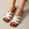 Women's Hollow Out Flat Slides, Retro Square Open Toe Summer Shoes, Casual Outdoor Beach Slides