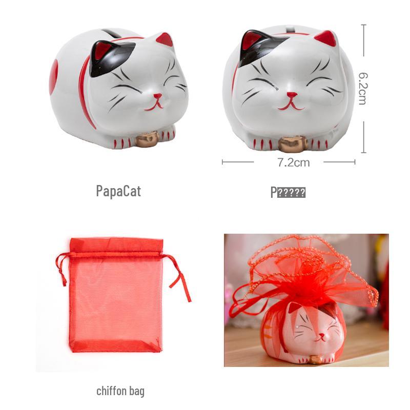 Ceramiczny Kot Malowany Ręcznie w Stylu Mori Pudełko na Cukierki i Oszczędnościówka Ozdoba na Upominki Ślubne