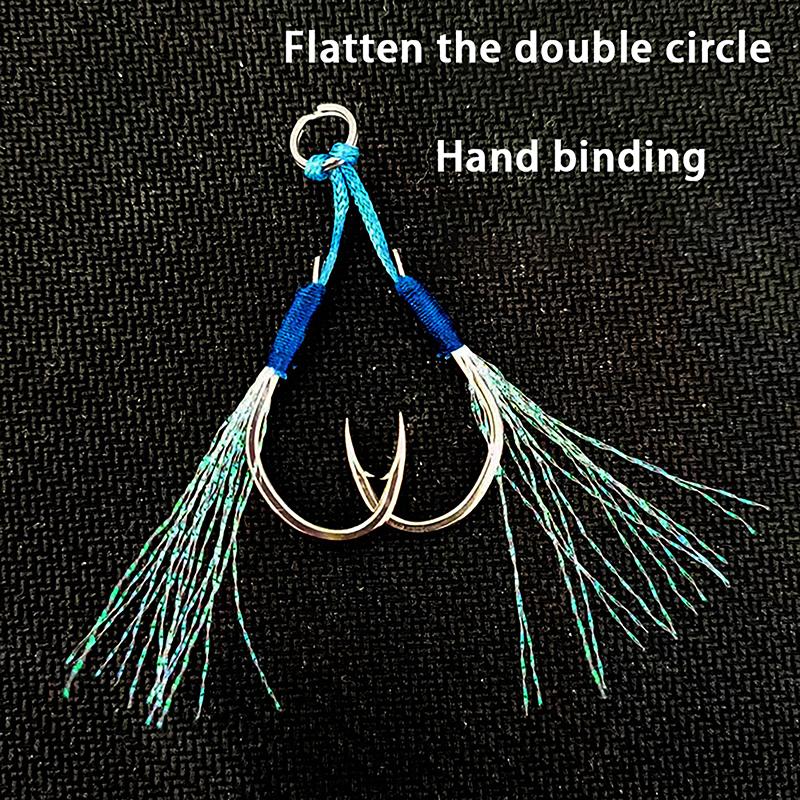 Metal Jig Double Hooks High Carbon Steel High Tensile Force Metal Jig Tail Assist Hooks Antirust With Barbs