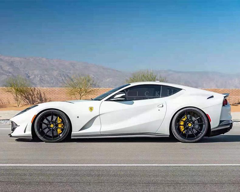 Fits Ferrari 812 N Models: Real Carbon Fiber Front Lip, Side Skirts, Center Lip, Rear Bumper Corners, Tail Wing Trim, Mirror Housings.