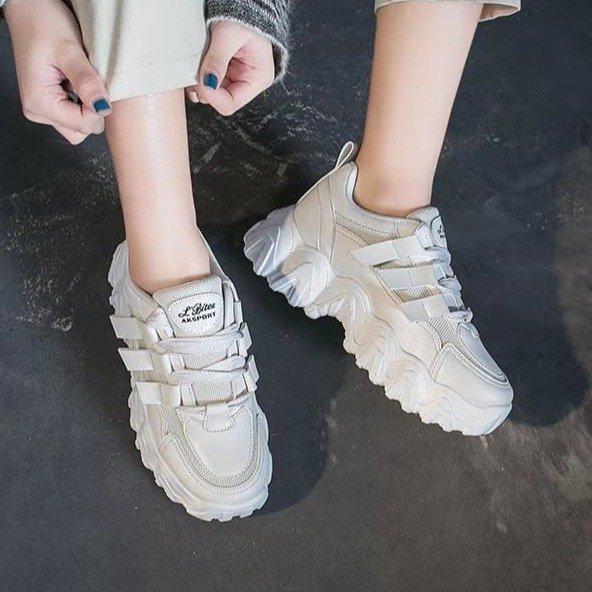 Dad Shoes Women's Autumn New Rubber Soft Bottom PU Leather Surface Wave Bottom Solid Color Casual Women's Sports Shoes Mixed Batch