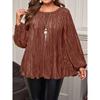JPNTKY Women's Fashion Casual Solid Color Print O-Neck Long Sleeve  Blouses & Shirts