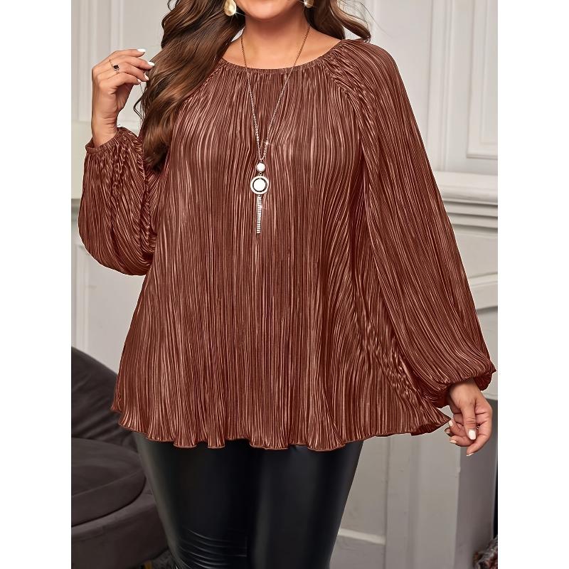 JPNTKY Women's Fashion Casual Solid Color Print O-Neck Long Sleeve  Blouses & Shirts