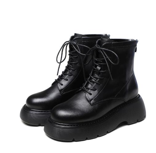 

Модные ботильоны AIYUQI Женские из натуральной кожи на платформе 2025 Новые осенние флисовые эластичные ботинки Женская мода Женская обувь 40 чёрный