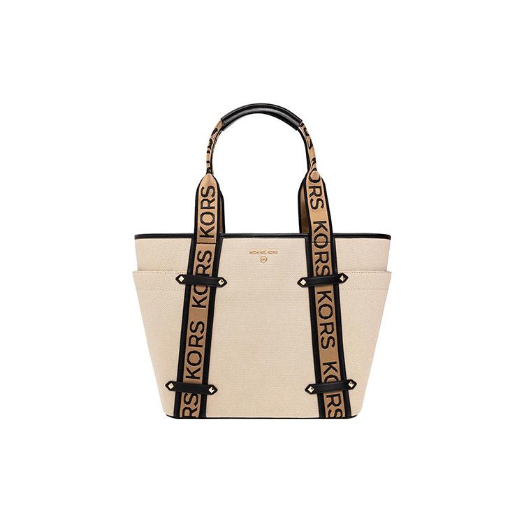 New MICHAEL KORS Polyester With Cotton Tote Bag Shopping Bag Shoulder Bags Handbags Regular Women's Beige & Black 30T2G5VT3C-006
