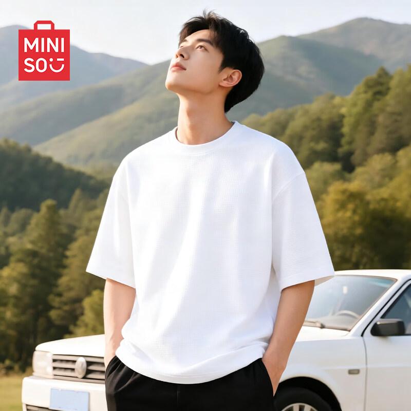 Miniso Men's Heavyweight Waffle Knit Crew Neck T-Shirt
