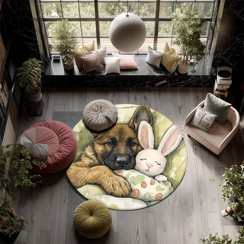 Pluszowy Piesek,Okrągły Dywanik,Dywanik do Salonu Sypialni Sofy Pokoju Zabaw Dekoracja,Antypoślizgowa Mata Podłogowa
