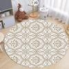 Modern Cream Round Rug with Abstract Black Lines Pattern Minimalist Carpet for Living Room Bedroom Home Decor Non-Slip Floor Mat