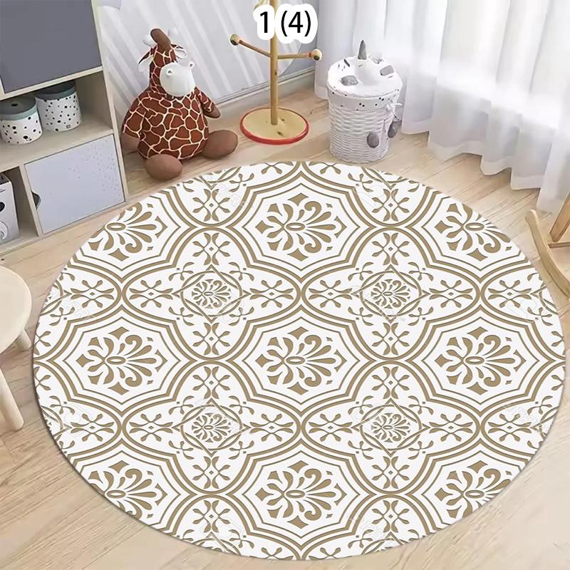 Modern Cream Round Rug with Abstract Black Lines Pattern Minimalist Carpet for Living Room Bedroom Home Decor Non-Slip Floor Mat