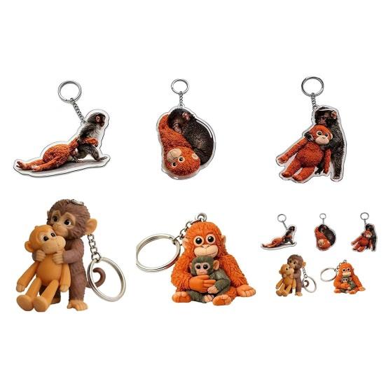 1/5Pcs Keychain Pendant 2D Printed Monkey Design Charm Bag Strap Keychain Backpack Purse Car Keys Accessory