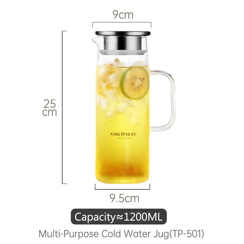 

Стеклянный кувшин для воды KAMJOVE, чайник для холодной воды с ручкой для дома и кухни, прозрачный термостойкий боросиликатный стеклянный чайник для холодной воды