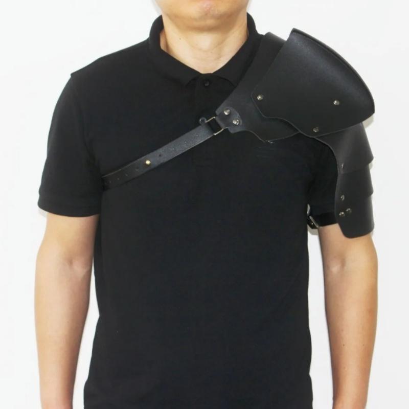 Medieval Shoulder Pauldron Adjustable Black Buckle Steampunk PU Leather Shoulder Armors Cover Cape Live Show DJ Club Men Costume