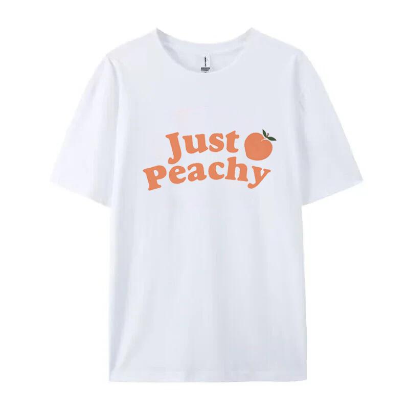 Peachy Letter Print Unisex Tshirt Vintage Cotton Crew Neck Tshirt Casual Short Sleeve Graphic Top Tee Harajuku Female Clothing