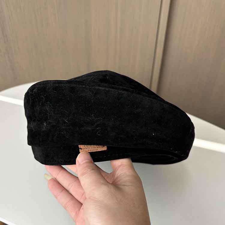 

Универсальный кожаный лейбл замшевый берет женский осенне-зимний ретро коричневый берет модная британская шляпа художника M（56-58cm） чёрный