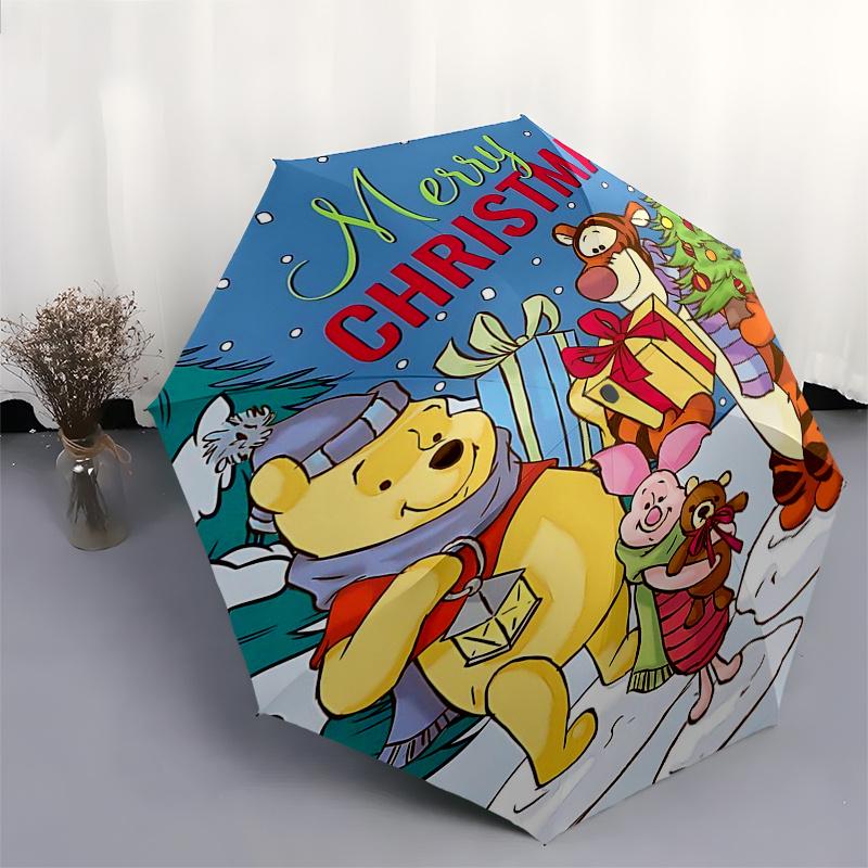 Winnie und Freunde Themen-Reiseregenschirm - 8 Rippen, Automatisches Öffnen und Schließen, Tragbares faltbares Design, Kompakter und stilvoller Regenschirm Geeignet