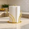 Gold Metal Tissue Roll Holder for Kitchen Paper Towel Holder Stand for Countertop, Dining Table Bathroom Premium Modern Napkin Holder for Home Décor