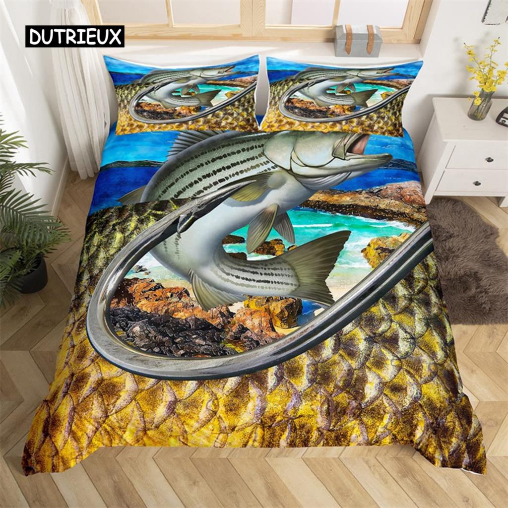 Marlin Schwertfisch Bettbezug Kawaii Marine Leben Bettwäsche Set Mikrofaser Ozean Thema Big Pike Fisch Quilt Abdeckung Einzel Twin King