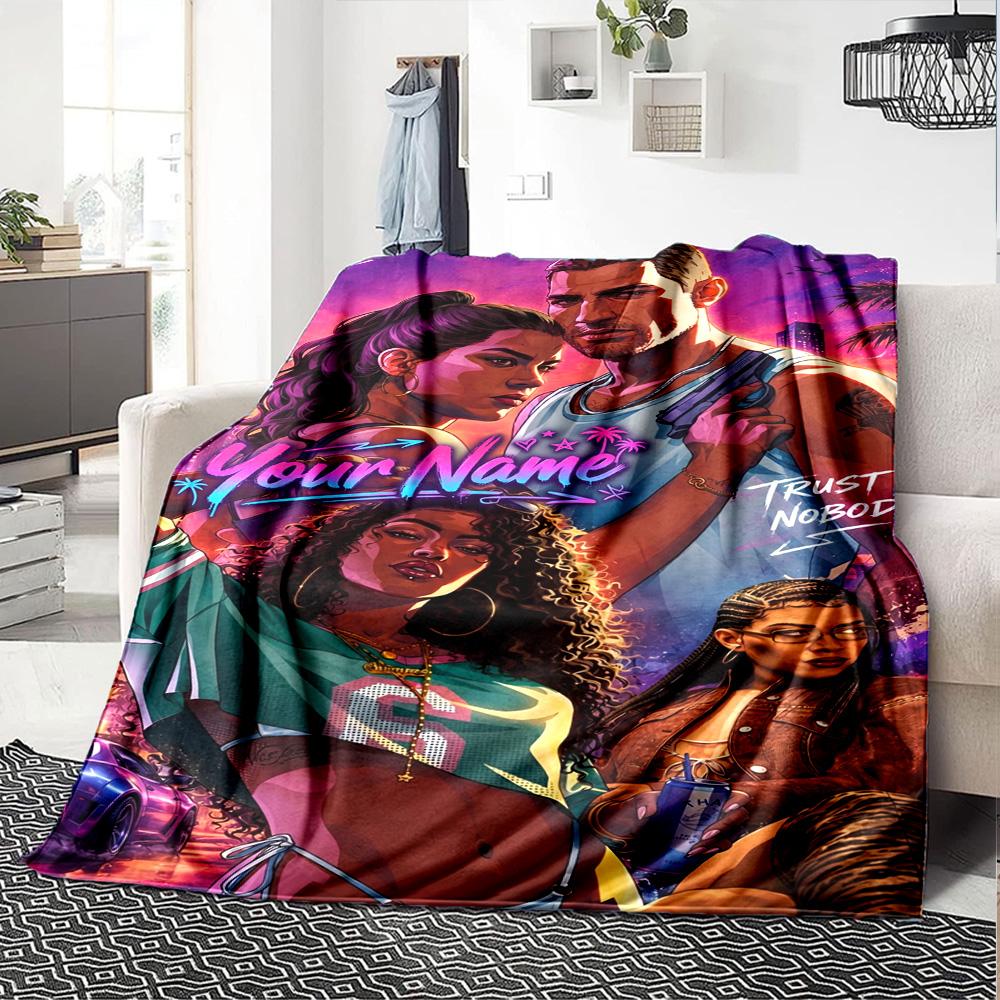 Grand Theft Auto Personalized Name Blanket Multi-purpose Customizable Blanket Durable Comfort Throw For Nap Home Decor Office Couch All-Season Use