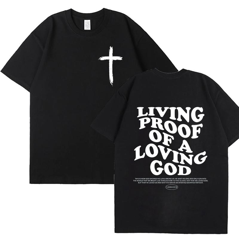 T-shirt da donna con stampa di lettere "Living Proof of A Loving God" Abbigliamento cristiano ispiratore Manica O-collo Vestiti estetici