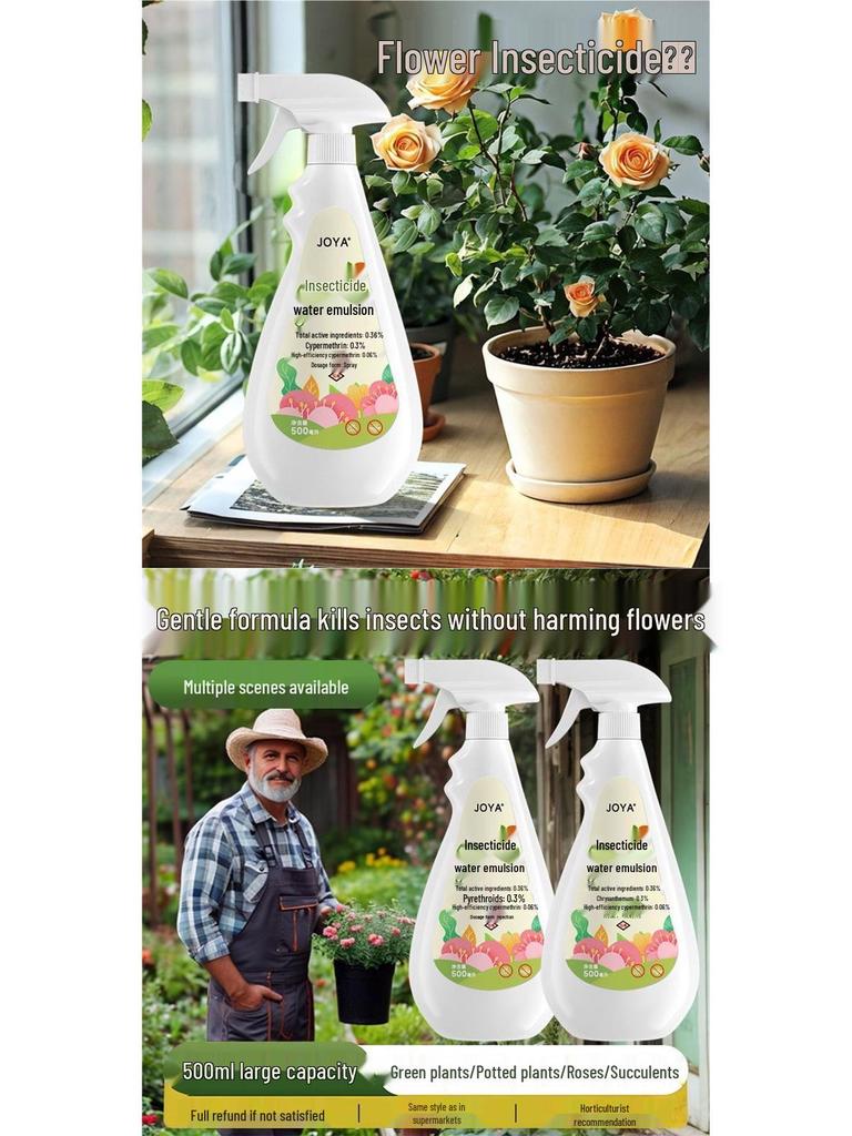 Insecticide Spray for Flowers and Potted Plants, Targets Aphids & Red Spiders, General Pest & Disease Control, Water-Based Emulsion