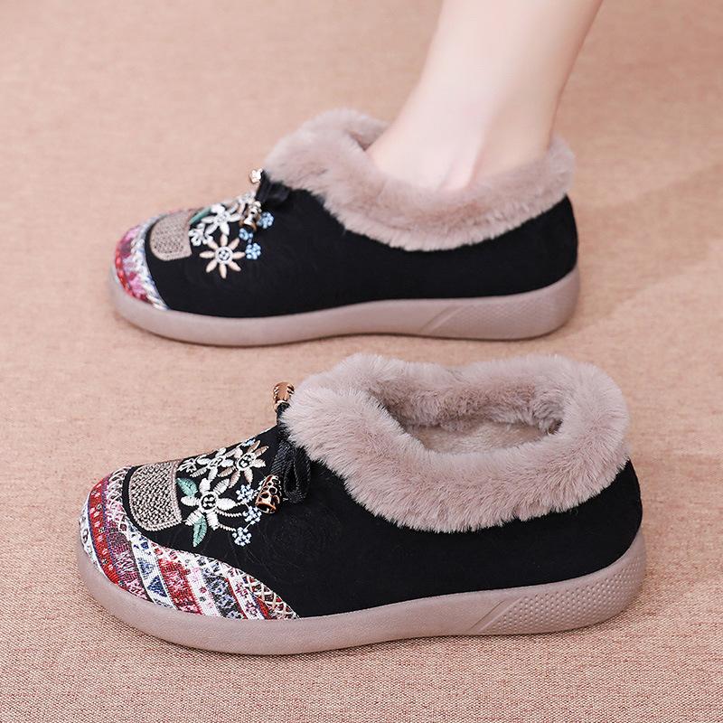 2025 Damen Schneestiefel Winter Neue Baumwollstiefel Alt Peking Bestickte Mutter Schuhe Samt Warm Damen Schuhe Einschlupf