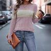 Ladies Autumn Winter Long Sleeve O Neck Ribbed Color Block Loose Pullover T Shirt Top