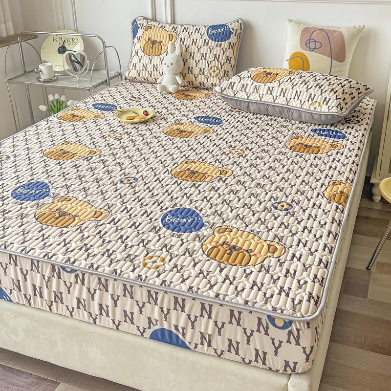 Natural Latex Thickened Summer Mat for Bed Cool Feeling Ice Silk Matress Cover and Pillowcase Soft Breathable Cooling Mat Summer