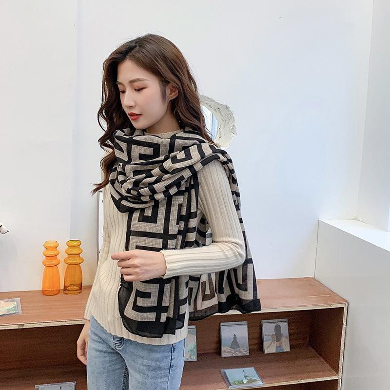 

Шарф из хлопка и льна для женщин на осень и зиму, новый универсальный, теплый и модный, декоративный шарф с буквами 180*85cm