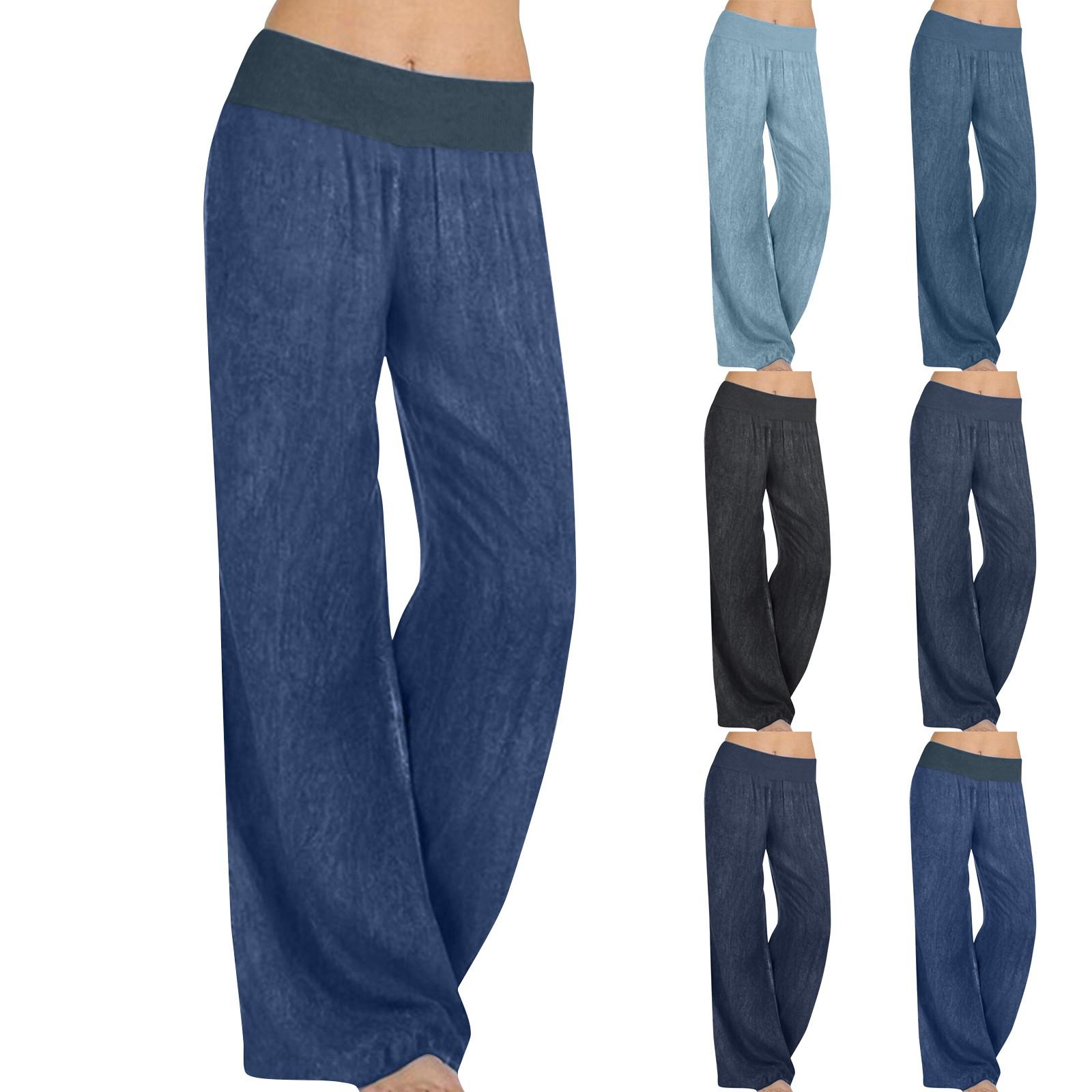 

Женские свободные джинсовые брюки с эластичной резинкой на талии, широкие джинсы, однотонные брюки, джинсовые брюки