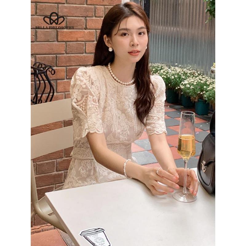 Summer New French Style Elegant Round Neck Embroidered Dress Short Sleeve Dress Women Elegant Party Dress