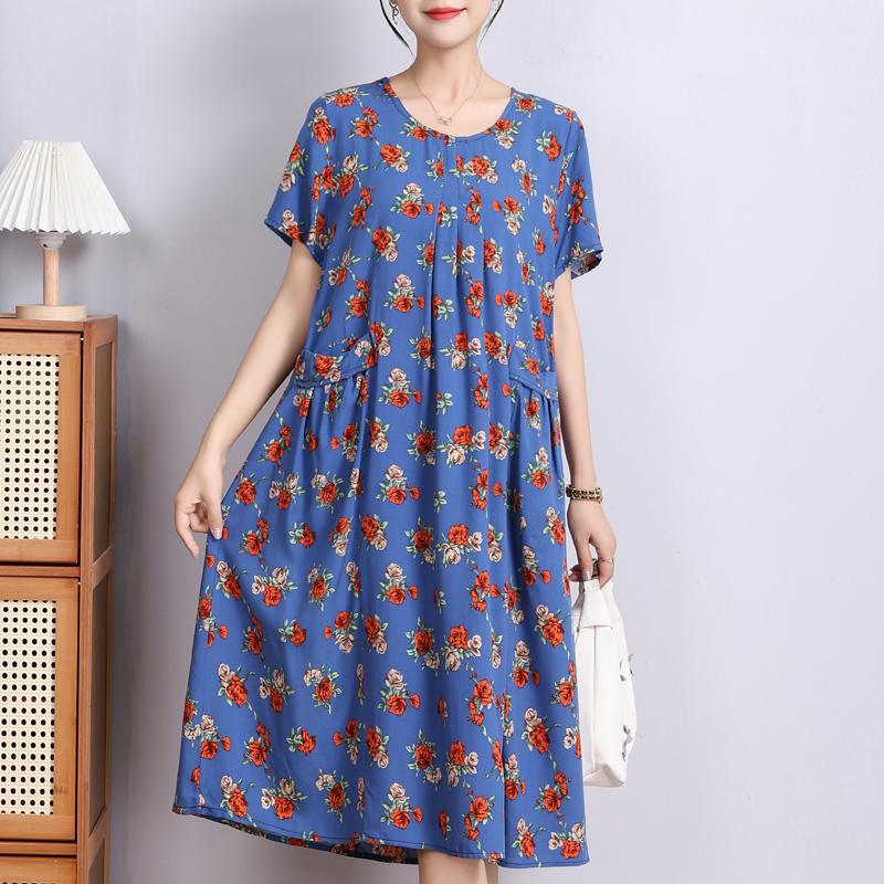 Elegant Woman Summer Dress Casual Loose Short Sleeve Long Dresses Plus Size Woman Clothing