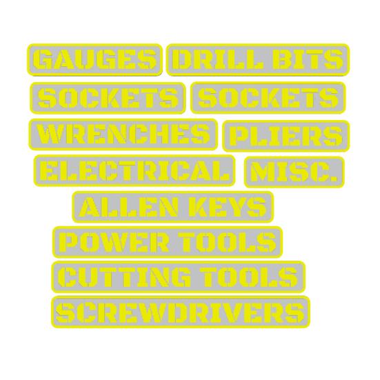 12Pcs Magnetic Toolbox Labels Reusable 3D Printed Tool Box Organize Accessories for Steel Toolboxes Carts Drawers Cabinets DIY Garage Organization