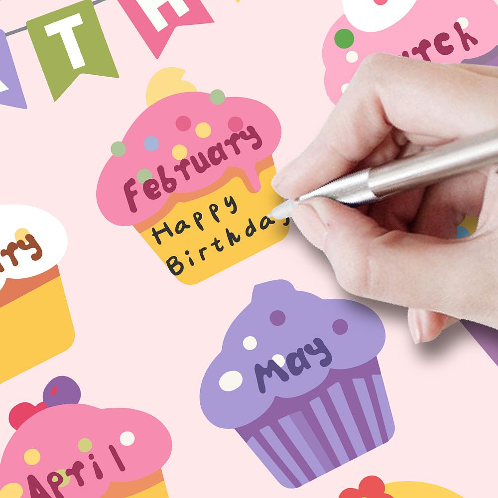 Reusable Happy Birthday Chart Posters Birthday Chart Calendar for Classroom Decorations Rectangle with 10Pcs Seamless Double-sided Adhesive Food