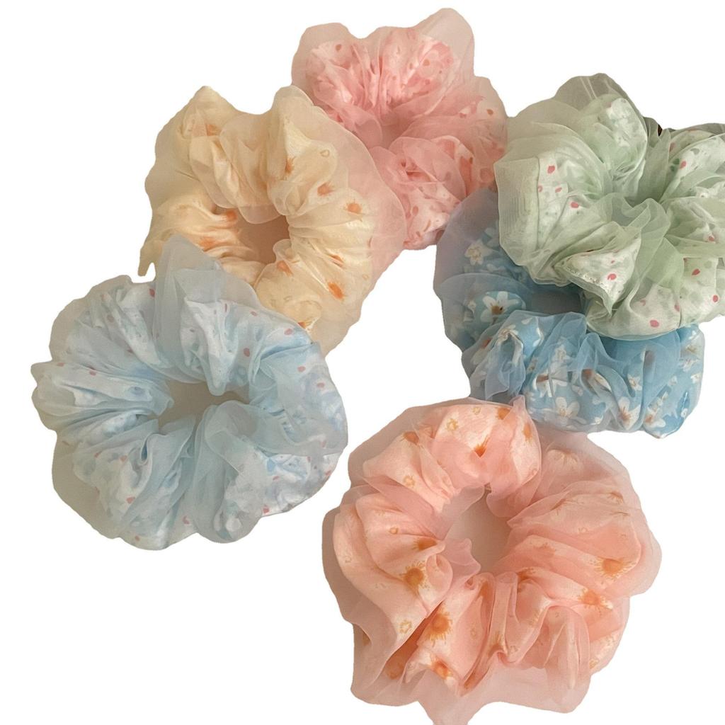 Sweet Korean Style Floral Mesh Hair Tie with Large Intestine Design - School Style Rubber Band E18