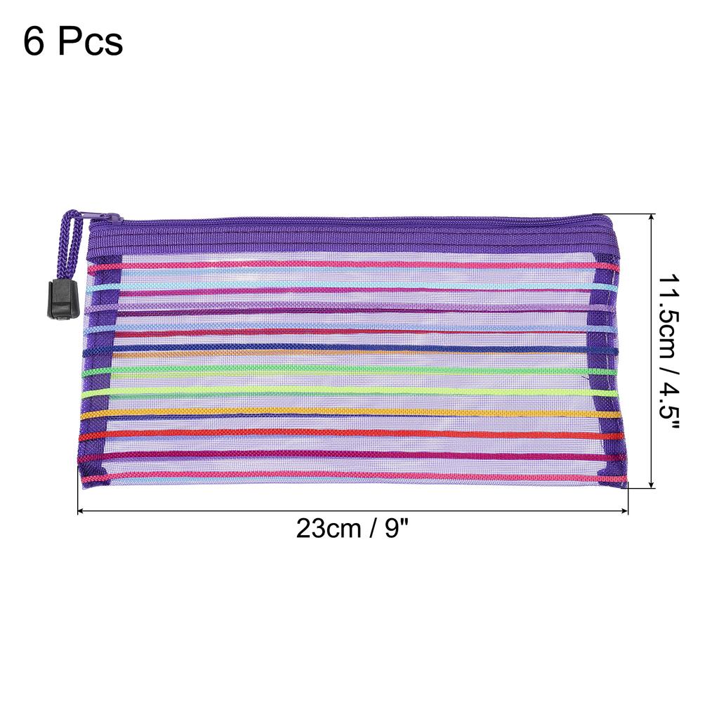 6Pcs A5/B6 Mesh Zipper Pouch Rainbow Color File Bags Colorful Nylon Mesh Document Bag Multipurpose Travel Bags File Organizer