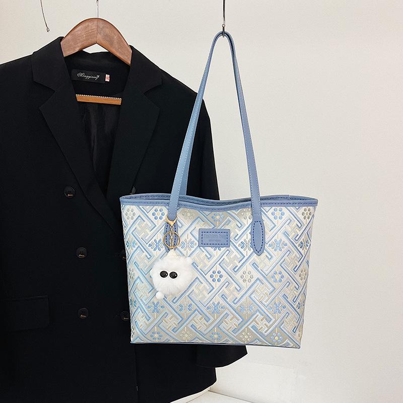 Zhuang Brocade Women's Large Capacity Ethnic Style Shoulder Tote - DIY Handmade Material Kit