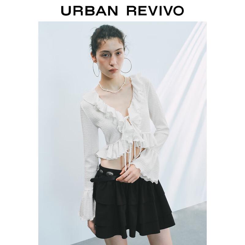 UR Women's Ruffle Textured Flared Sleeve Open-Front Shirt