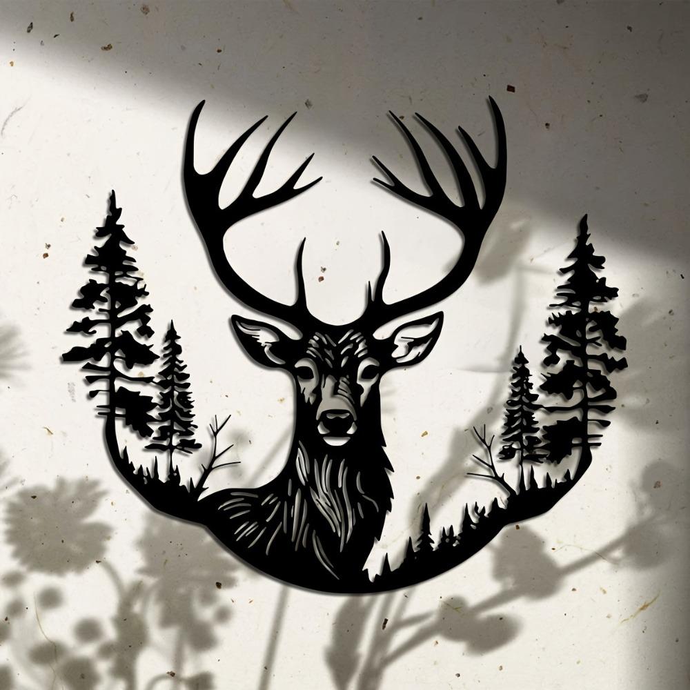Metal Deer Antler Wall Art, Laser Cut Deer Head Silhouette, Home Decor Metal Cutout, Unique Rustic Ornament