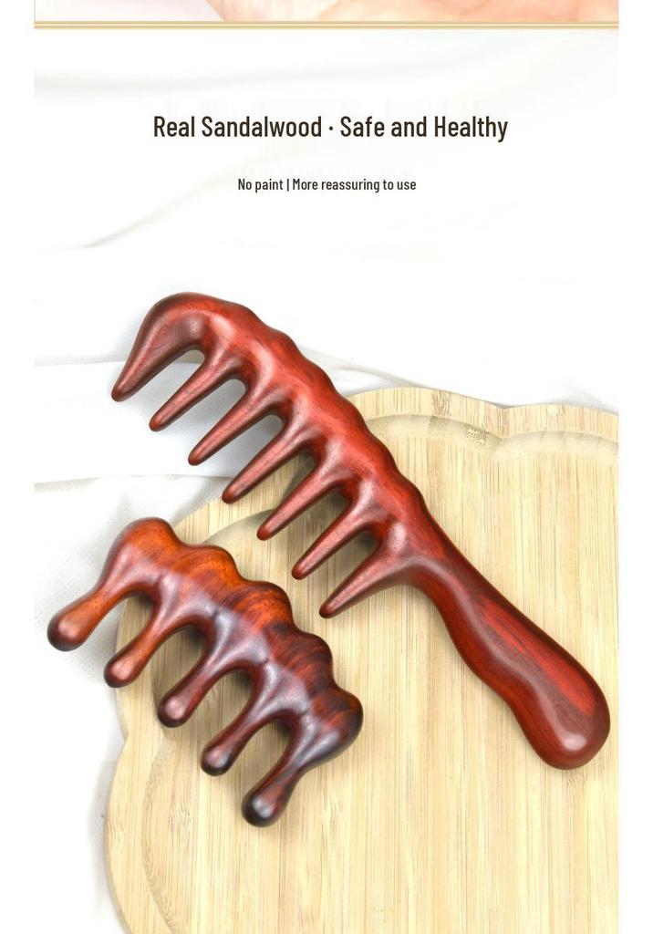 Rosewood & Green Sandalwood Massage Comb: Wide Teeth for Eye, Shoulder, Neck, and Face Lifting.
