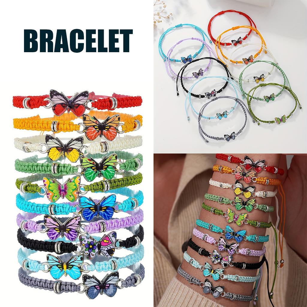 10-Piece Set Of Retro Colorful Butterfly Accessories Braided Bracelet Set Bohemian Stackable Adjustable Bracelets