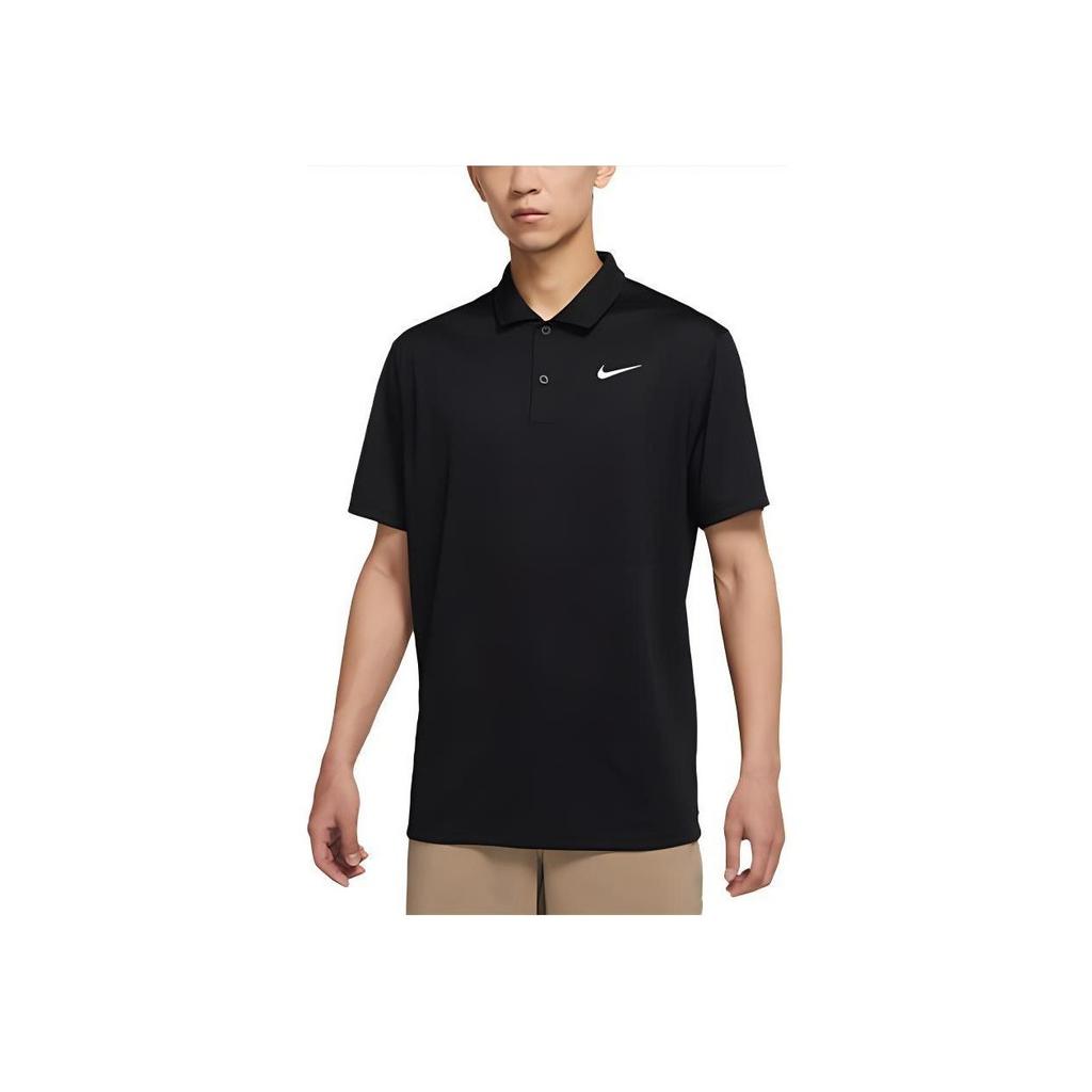 Nike Dri-Fit Victory Solid Logo Print Moisture-Wicking Breathable Short Sleeve Polo Men Tops Black DH0823-010