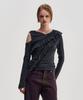Kimjisu Diagonal Ruffle Jersey Top _ Charcoal