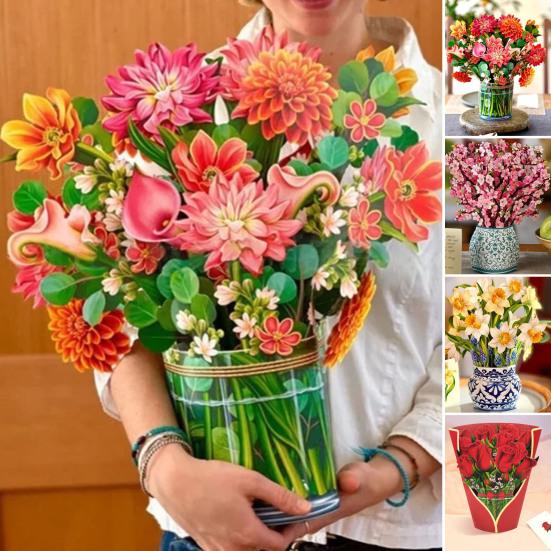 Kartka z wyskakującym kwiatem z papieru, bukiet kwiatów róży/wiśni w naturalnej wielkości, 3D, kartka z życzeniami na Dzień Matki, rocznicę ukończenia szkoły, prezent urodzinowy