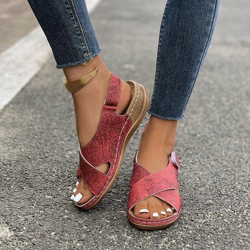 Plus Size Wedge Platform Sandals Summer Fish Mouth Velcro Beach Open Toe Sandals