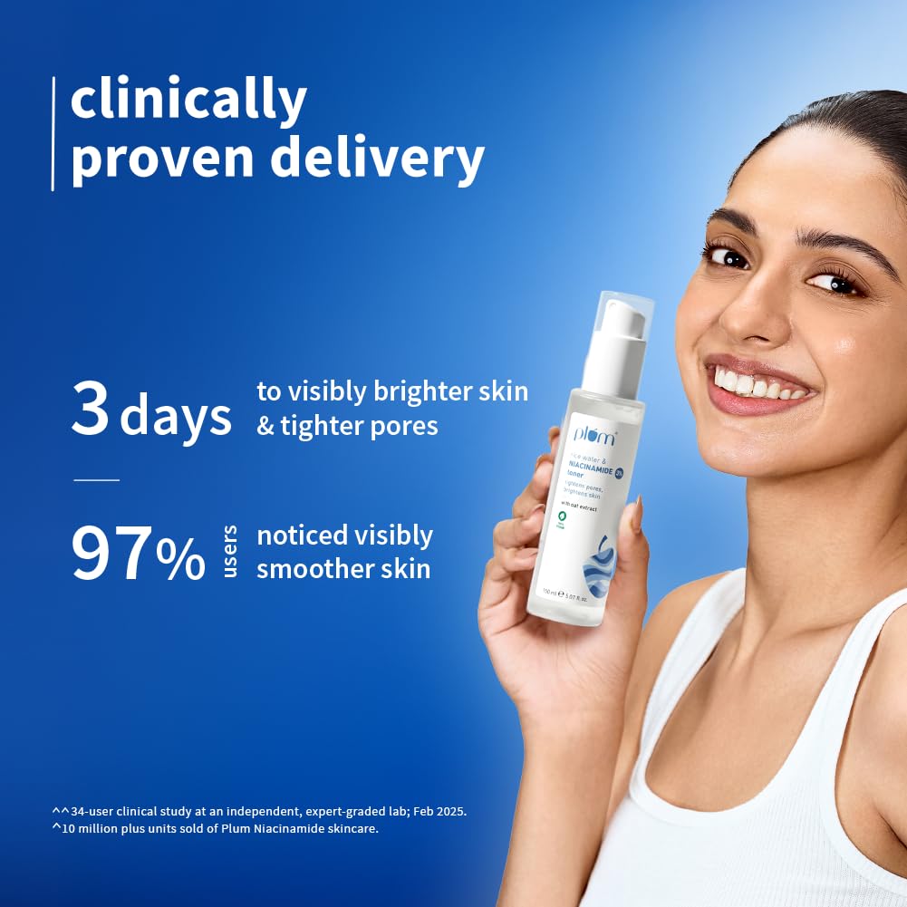 Plum Niacinamide Rice Water Face Toner Alcohol Free Pore Refining Glow Boost For Oily Dry Combination Skin 150 Ml