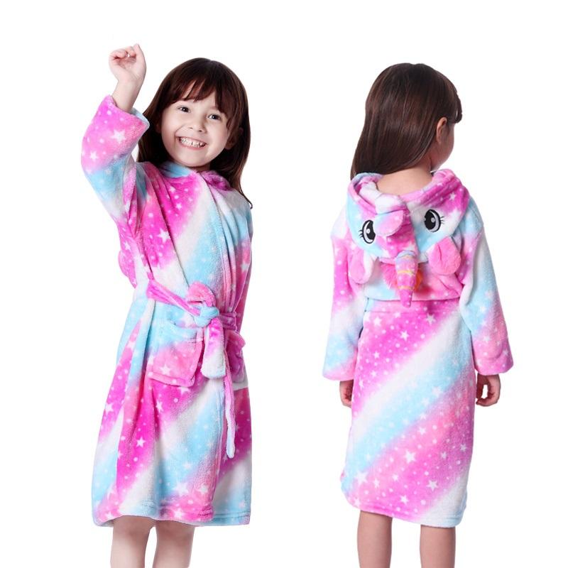 Children Bathrobe for Girls Kigurum Unicorn Pyjamas Kids Colar Fleece Boys Bathrobes Nightgown Baby Sleepwear Hooded Bath Robe